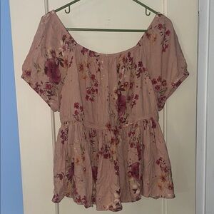 Torrid Floral Blouse - Mauve and Burgundy